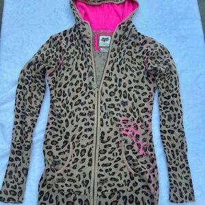 Fox Leopard Print Cardigan with Pink Accents